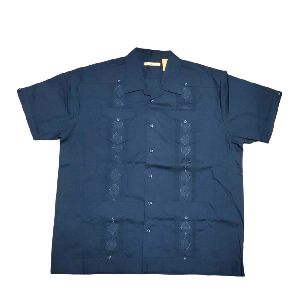 Havanera Mens Cuban Retro Style Classic Guayabera button down shirt Black shirt